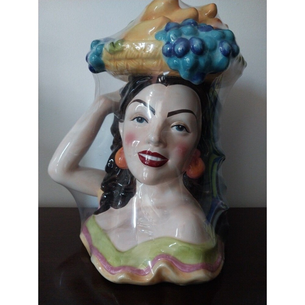 Rare Carmen Miranda Tropical Lady Ceramic Cookie Jar Fruit Hat Original Unopened